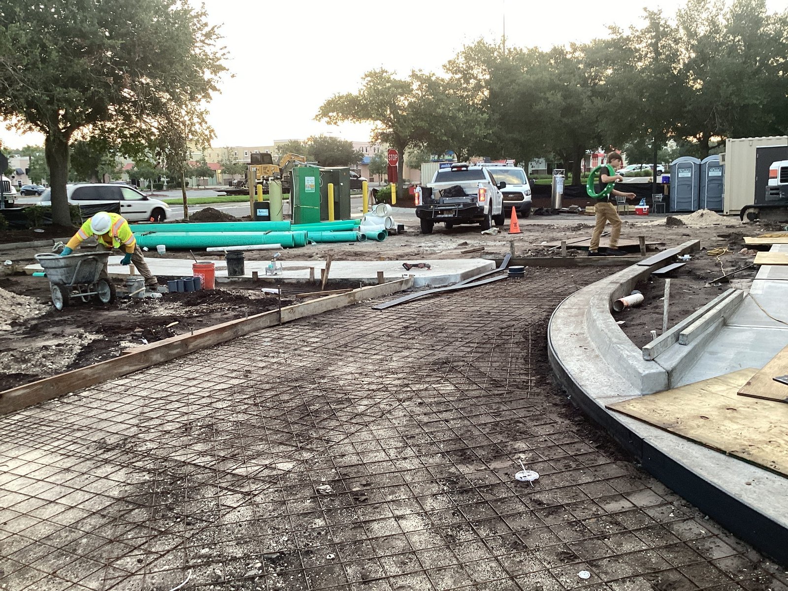 Close-up of rebar reinforcement preparation at Chick-fil-A Oakleaf.